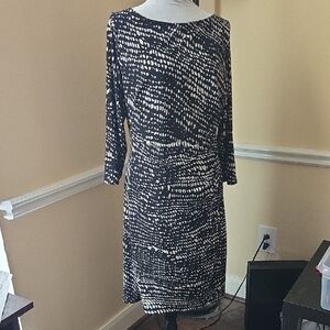 Lauren Ralph Lauren Black and White3/4 Length Sleeve Dress Size 14